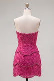 Pearl Floral Sweetheart Pink Bodycon Short Homecoming Dress with Beading
