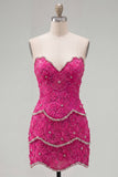 Pearl Floral Sweetheart Pink Bodycon Short Homecoming Dress with Beading