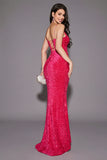 Black Mermaid Spaghetti Straps V-Neck Sequin Long Prom Dress With Split