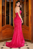 Sparkly Mermaid Sweetheart Hot Pink Sequins Long Prom Dress