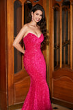 Sparkly Mermaid Sweetheart Hot Pink Sequins Long Prom Dress