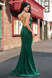 Dark Green Mermaid Spaghetti Straps Long Prom Dress with Appliques Beading