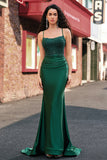 Dark Green Mermaid Spaghetti Straps Long Prom Dress with Appliques Beading