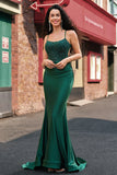 Dark Green Mermaid Spaghetti Straps Long Prom Dress with Appliques Beading