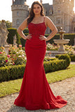 Mermaid Halter Dark Red Prom Dress with Appliques