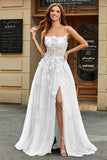 White A-Line Tulle Wedding Dress with Appliques