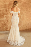 White Mermaid Off the Shoulder Lace Long Wedding Dress