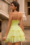 A Line Strapless Sheer Corset Short Homecoming Dress with Beading