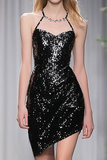 Sparkly Black Bodycon Halter Strap Sequins Homecoming Dress