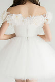 White A Line Tulle Off the Shoulder Short Graduation Dress with Appliques