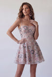Sparkly Blush Beaded Sequin Floral Short Homeocming Dress