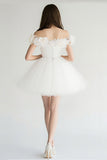 White A Line Tulle Off the Shoulder Short Graduation Dress with Appliques