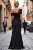 Black Long Mermaid Asymmetrical Mother of the Bride Dress with Appliques