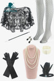 ZAPAKA Black Eight Pieces Socks Gloves 1920s Accessories Sets