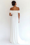 A Line Off the Shoulder White Cotton Pleated Graduation Dress