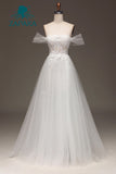 ZAPAKA White Off the Shoulder A Line Corset Wedding Dress with Appliques