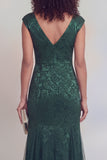 Sage Green Floral V-Neck Mermaid Long Mother of The Bride Dress with Slit