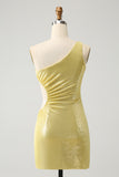 Stylish Yellow Bodycon One Shoulder Short Homecoming Dress with Hollow Out