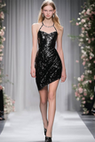 Sparkly Black Bodycon Halter Strap Sequins Homecoming Dress