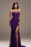 Mermaid Purple Spaghetti Straps Prom Dress With Slit