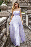 Lavender Flower A Line Spaghetti Straps Long Bridesmaid Dress with Slit