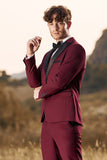 3 Pieces Peak Lapel Burgundy Men's Prom Suits