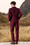 3 Pieces Peak Lapel Burgundy Men's Prom Suits