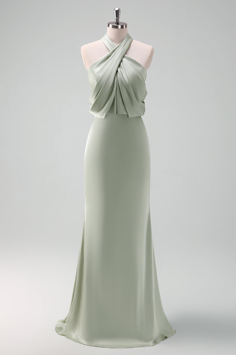Zapaka Women Dusty Sage Bridesmaid Dress Halter Neck Satin Sheath Long Wedding Guest Dress ZAPAKA Zapaka Women Dusty Sage Bridesmaid Dress Halter Neck Satin Sheath Long Wedding Guest Dress ZAPAKA