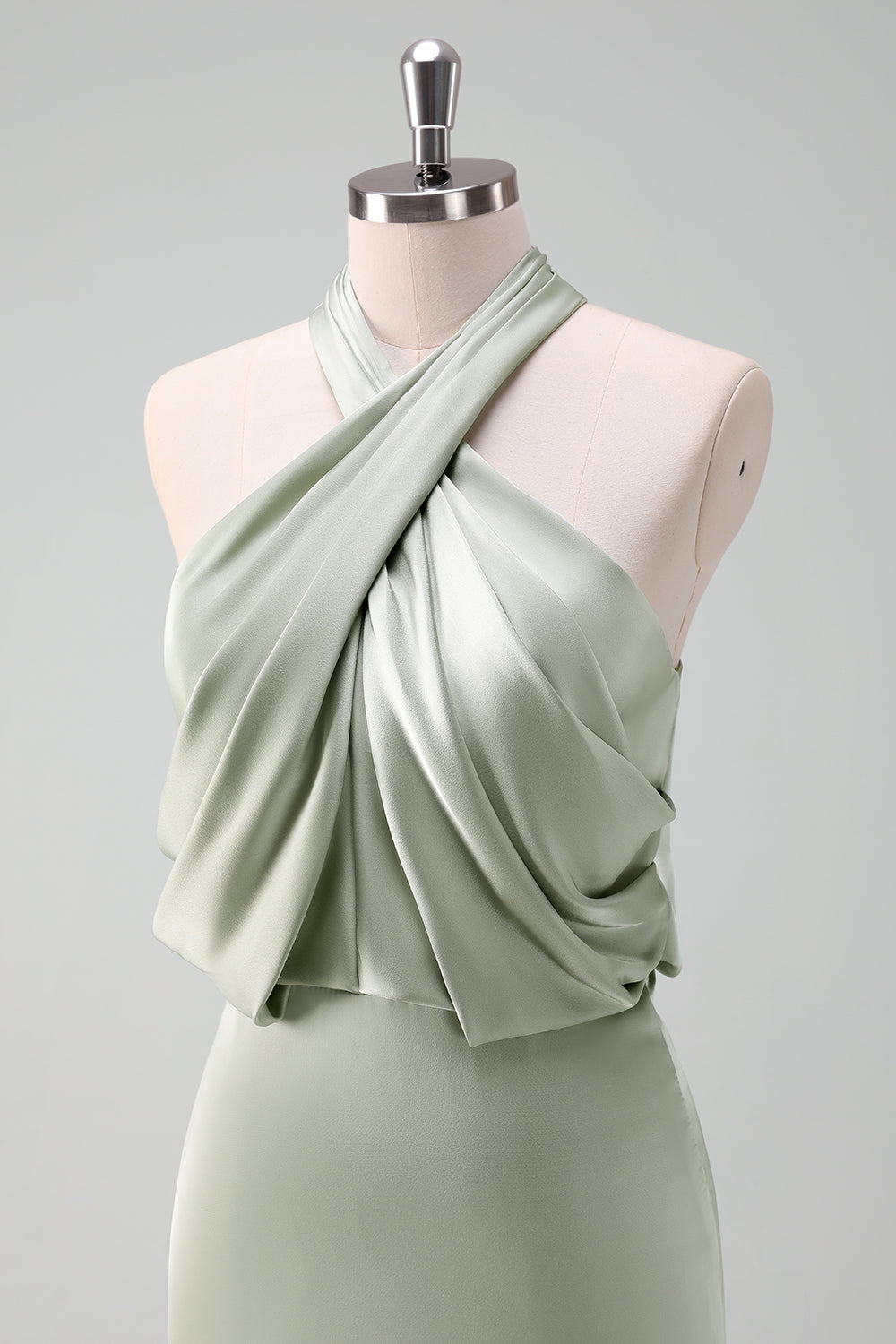sage green bridesmaid dresses halterneck Halter Neck Satin Bridesmaid Dress