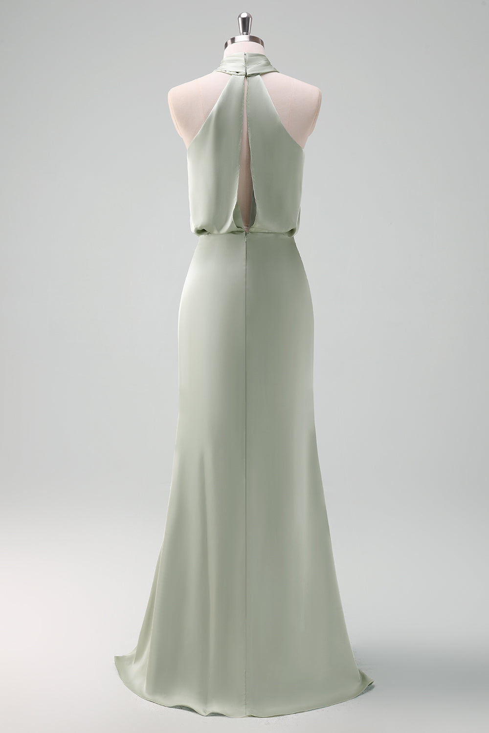 Zapaka Women Dusty Sage Bridesmaid Dress Halter Neck Satin Sheath Long Wedding Guest Dress, Satin color / US24W Zapaka Women Dusty Sage Bridesmaid Dress Halter Neck Satin Sheath Long Wedding Guest Dress, Satin color / US24W
