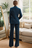 Ink Blue Striped Single Button 2 Piece Women's Suits