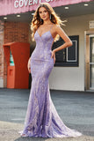 Lilac Sparkly Mermaid Long Prom Dress with Beading