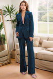 Ink Blue Striped Single Button 2 Piece Women's Suits