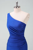 Royal Blue One Shoulder Bodycon Ruched Short Homecoming Dress