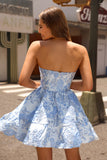 Blue A Line Sweetheart Short Corset Homecoming Dress
