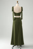 Olive A Line Spaghetti Straps Floor Length Bridesmaid with Slit