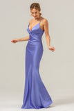 Mermaid Spaghetti Straps Hollow Out Twist Front Purple Bridesmaid Dress