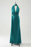 Peacock Sheath V-Neck Backless Wedding Guest Dress with Slit