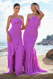 Halter Tahiti Mermaid Chiffon Bridesmaid Dress with Ruffles