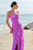 Tahiti Spaghetti Straps Chiffon Long Bridesmaid Dress with Ruffles