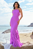 Halter Tahiti Mermaid Chiffon Bridesmaid Dress with Ruffles