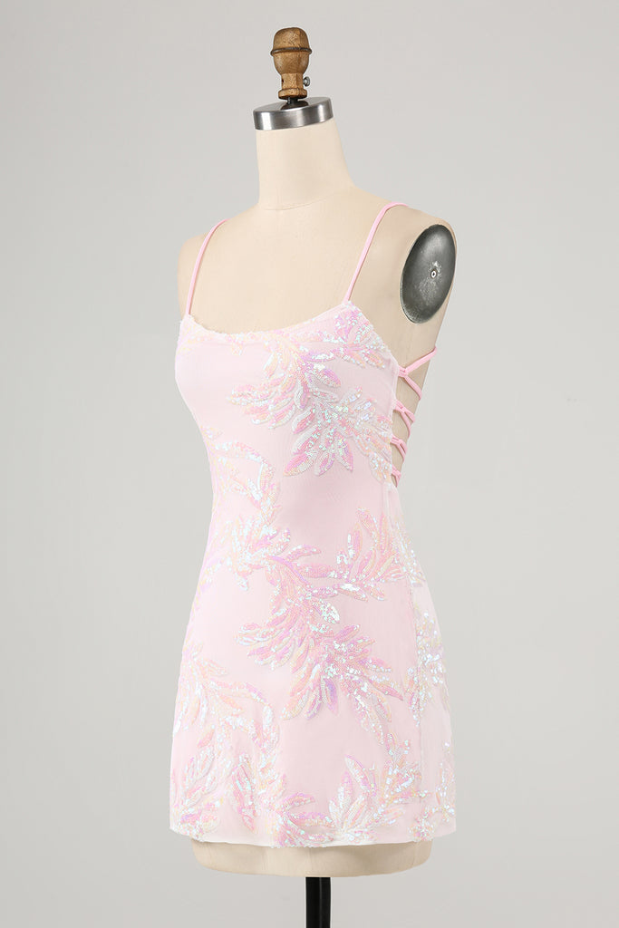 Vintage Pink Applique Chiffon Spaghetti Strap Homecoming Dress Party Dress Cocktail Dress DP6665 main image 0