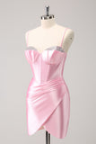 Sparkly Pink Spaghetti Straps Tight Homecoming Dress with Beading