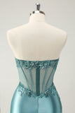 Glitter Peacock Tight Strapless Corset Short Homecoming Dress with  Appliques