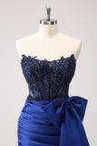 Sparkly Navy Strapless Beaded Appliques Tight Homecoming Dress