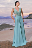 Grey Green A-Line Sequins Chiffon Bridesmaid Dress