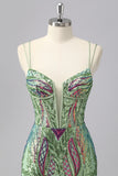 Sparkly Dark Purple Spaghetti Straps Corset Short Unique Homecoming Dress with Sequins