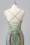 Sparkly Dark Purple Spaghetti Straps Corset Short Unique Homecoming Dress with Sequins