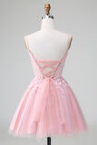 Princess Blush Applique Tulle A Line Short Homecoming Dress