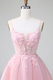 Cute Glitter Blue A Line Beaded Corset Tulle Homecoming Dress with Appliques